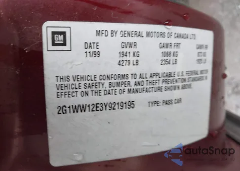 2000 Chevrolet Monte Carlo Ls z USA, uszkodzony, nr VIN 2G1WW12E3Y9219195